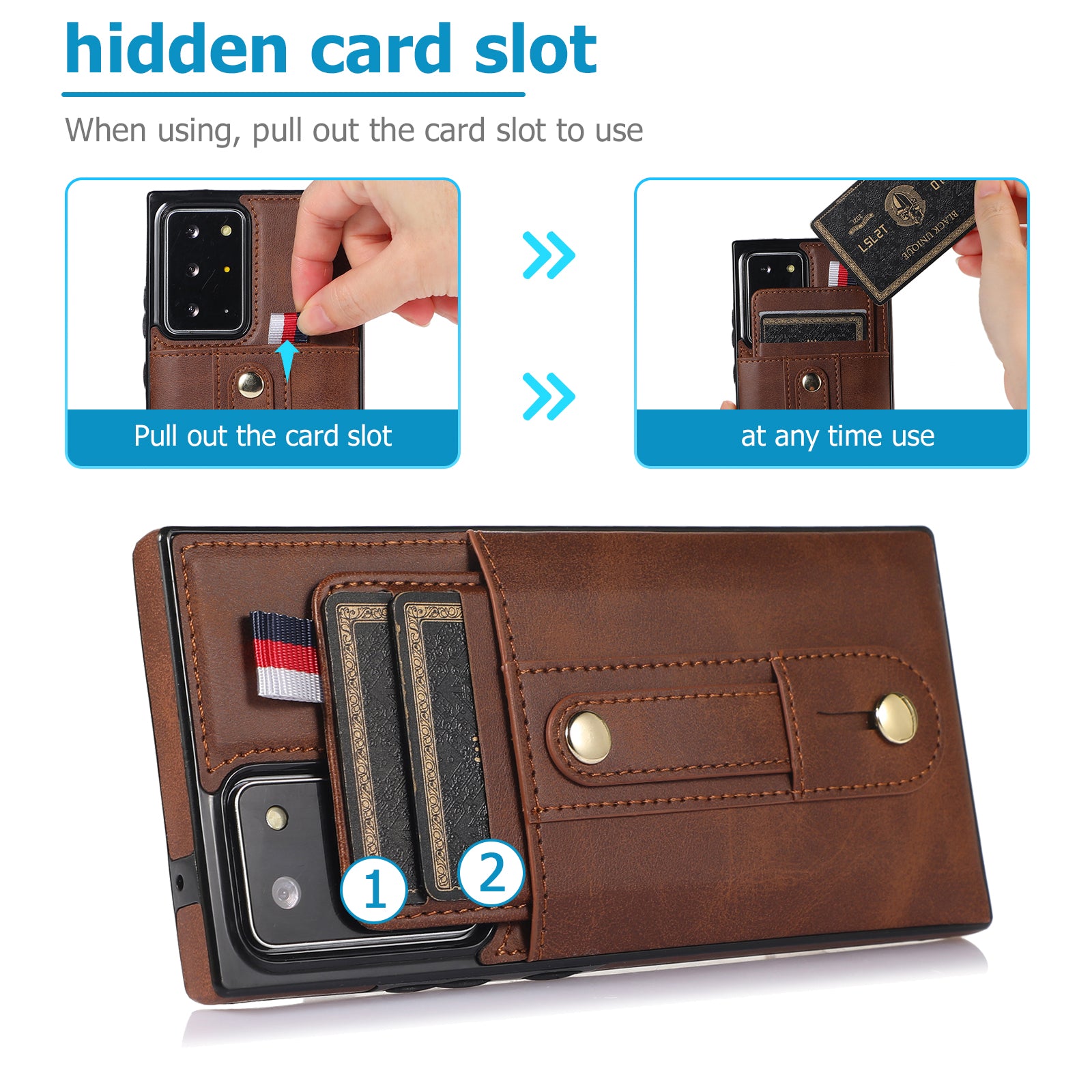 For Samsung Galaxy Note20 Ultra 5G / Note20 Ultra Cell Phone Case Anti-drop Kickstand Cover with Card Holder - Brown For Samsung Galaxy Note20 Ultra 5G / Note20 Ultra Cell Phone Case Anti-drop Kickstand Cover with Card Holder - Brown
